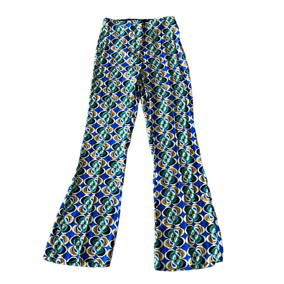 Zara Green & Blue Geometric Printed Flare High Waist Trousers - M - Picture 3 of 13